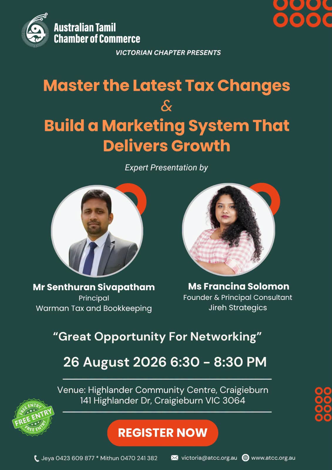 Australian Tamil Chamber of Commerce Victorian Chapter event for tax changes and business marketing growth