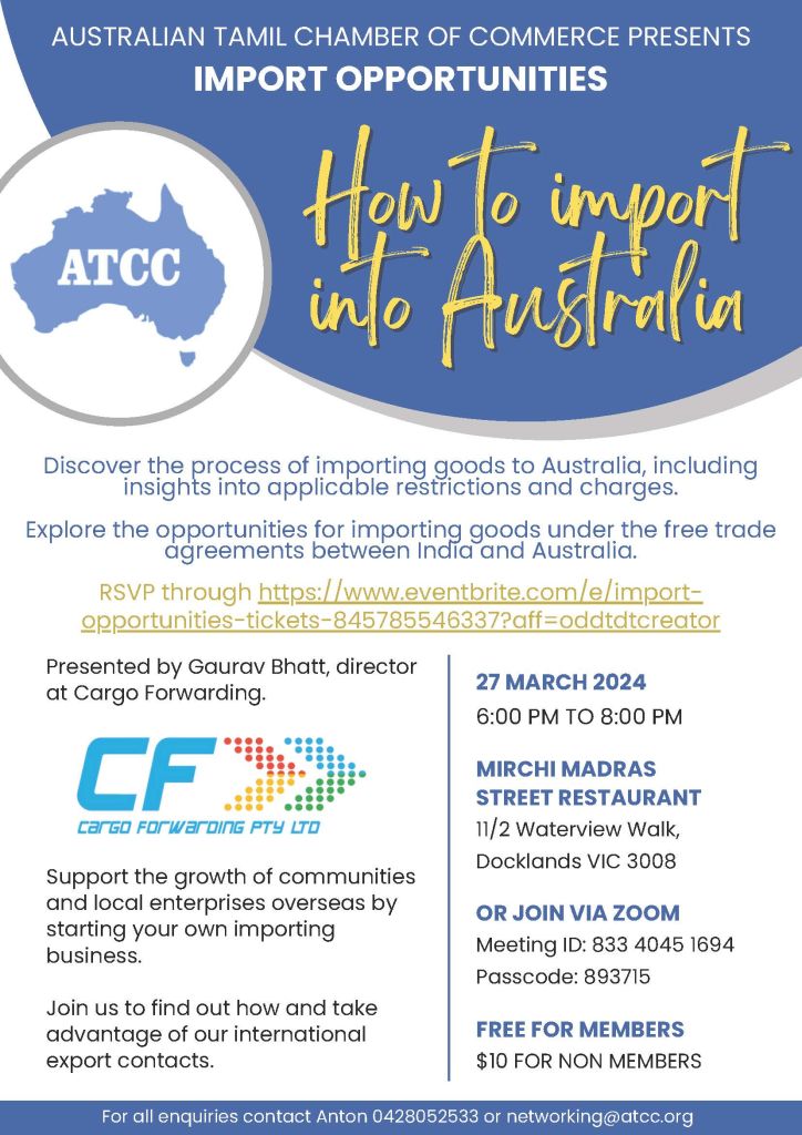 ATCC Import Opportunities event on how to import goods into Australia