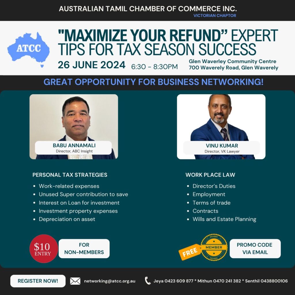 ATCC Victorian Chapter tax season seminar on tax strategies and workplace law