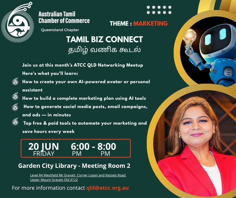 ATCC Queensland Tamil Biz Connect marketing networking meetup with AI tools
