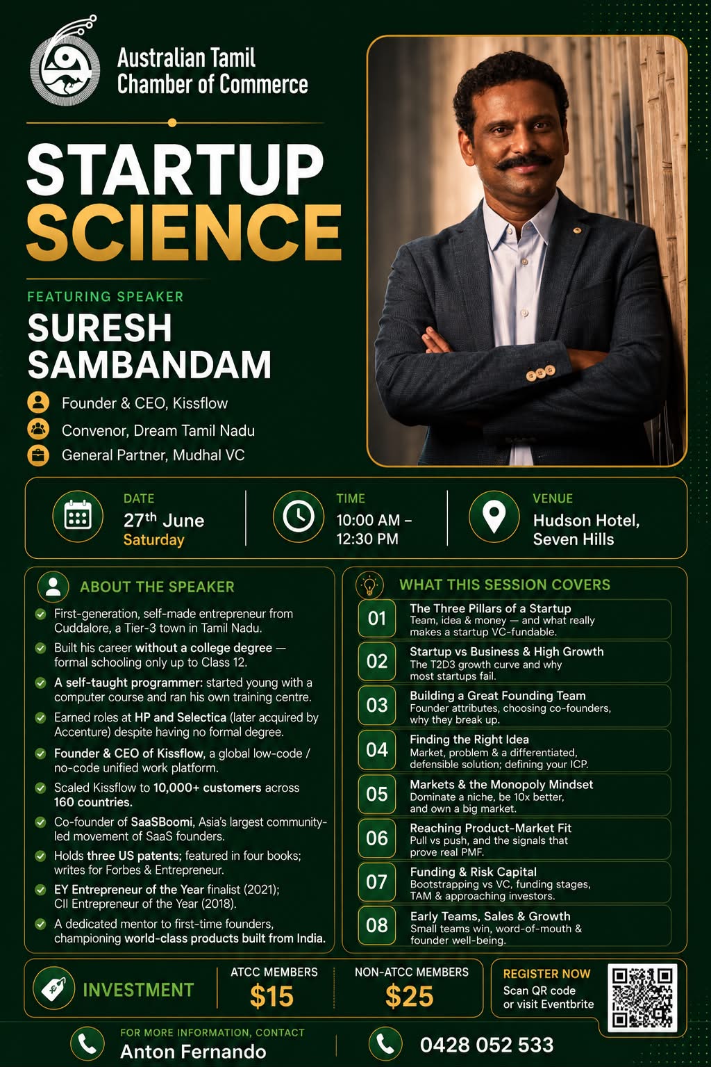 Startup Science event featuring Suresh Sambandam by Australian Tamil Chamber of Commerce