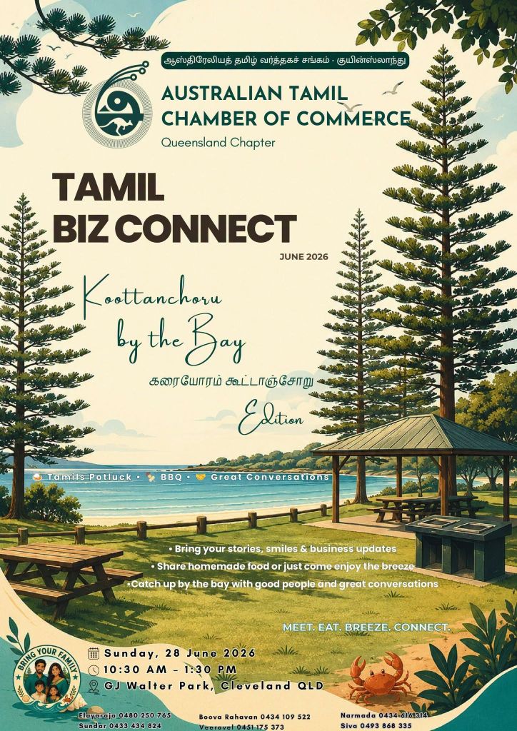 Tamil Biz Connect Kootanchoru by the Bay June 2026 event by Australian Tamil Chamber of Commerce Queensland