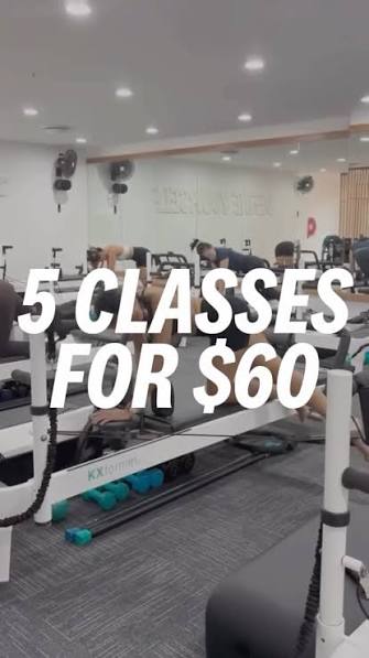 Fitness gym with exercise equipment and five classes for $60 promotional text